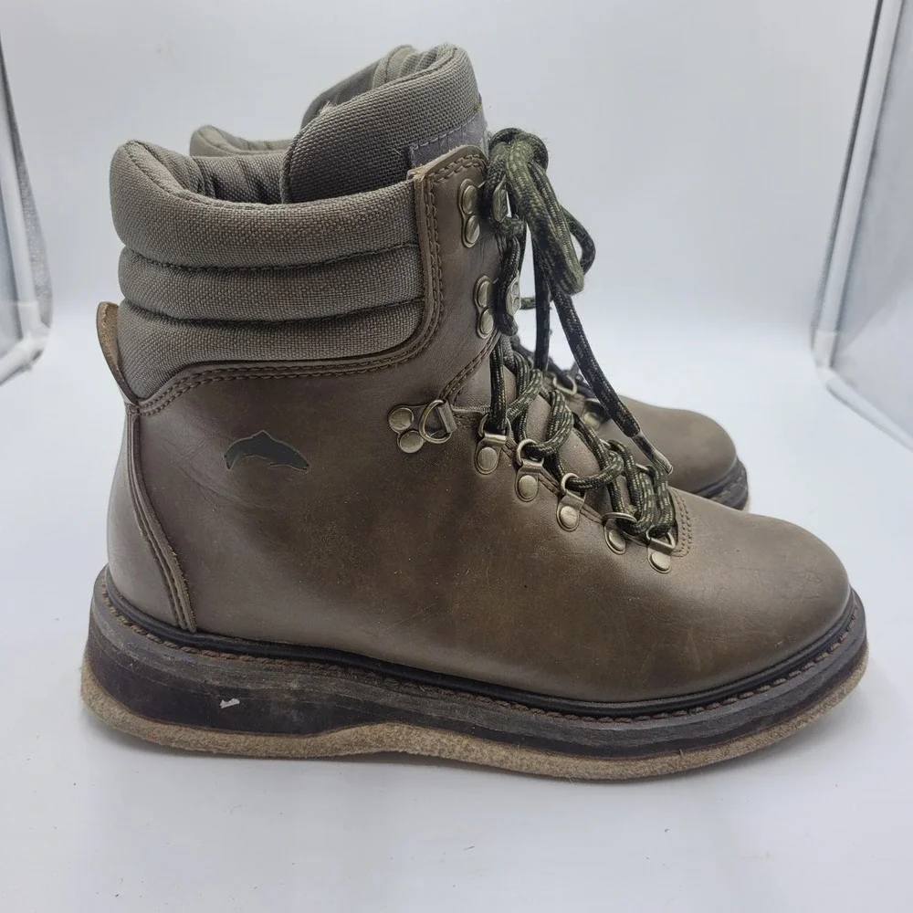 Simms Mens Leather Wading Boots Brown Felt Sole‎ Fly Fishing Size 8 Gorpcore